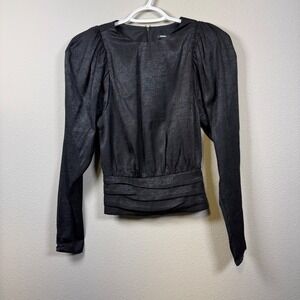 Express Women's Black Snake Print Puff Sleeve Smocked Waist Long Sleeve Top XS